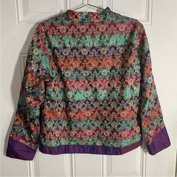 Coldwater Creek Silk Asian-Inspired Floral Design Lightweight Jacket - Picture 4 of 7